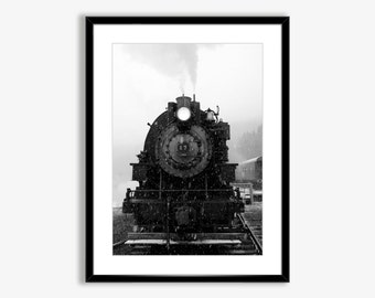 Steam Locomotive Print Instant Download,Vintage Train Photo Poster,Black and White Vintage Wall Art,Rustic Home Decor,Office Wall Art,Travel