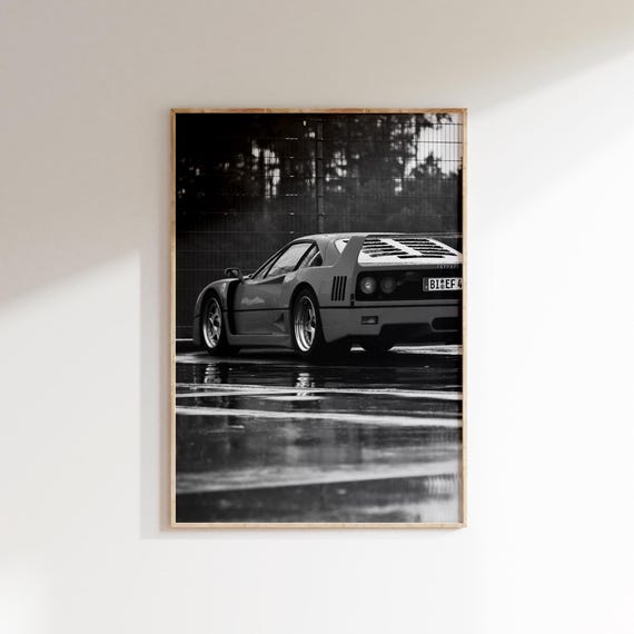 F40 Sport Car Poster, Italian Supercar Wall Art, Iconic Automotive