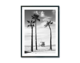 Venice Beach Palm Tree Print, Los Angeles Wall Art,Black and White Beach Photograhy