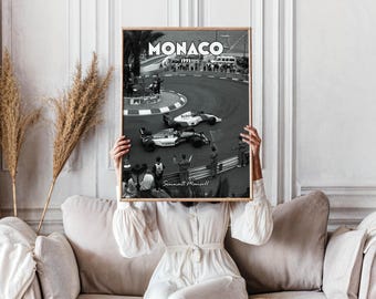 F1モナコポスター、ヴィンテージF1ウォールアート、セナとマンセル