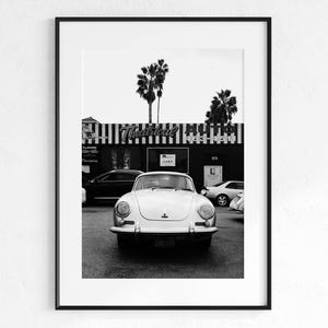 Classic Prsch Poster, Black and White Retro Car Photography Print (Digital Download)