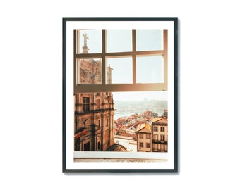 Porto Window landscape Print, Old Town Architectural, Portugal Travel Poster, Printable Wall Art