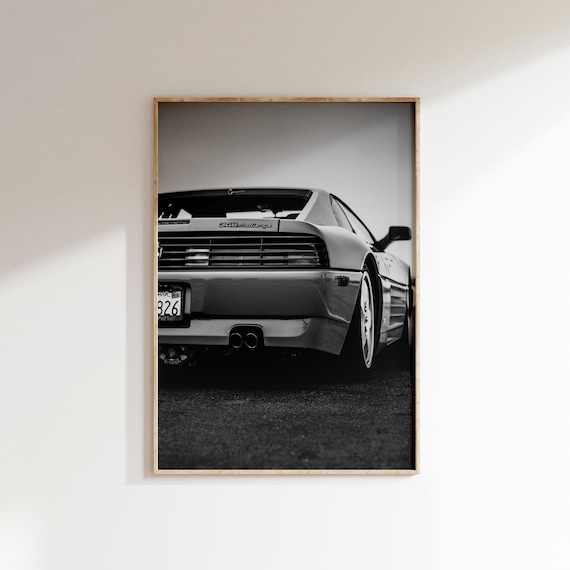Vintage Ferrari 348 Poster: Black and White Sports Car Print