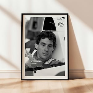 Ayrton Senna Poster,Black and White Vintage Formula 1 Photo,F1 Wall Art,F1 Driver Poster(Digital Download)