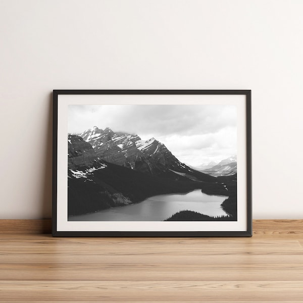 Black and White Mountain and Lake Print Poster,Mountain photography,Lake photo,Nature Landscape Painting Large Wall Art,Modern,Printable art