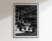 ヴィンテージ モナコ レーシング プリント：アイルトン・セナ 白黒 F1