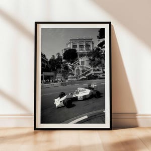 Formule 1 Grand Prix-poster van Monaco, zwart-wit F1-print, instant download Formule 1-poster, vintage raceauto kunst aan de muur, oude auto print