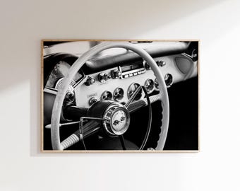 Póster de coche clásico americano, arte mural de Chevy Corvette, impresión de interior de coche vintage (descarga digital)