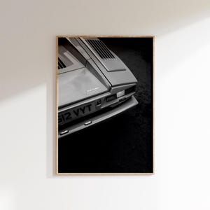 Vintage Lamborghini Poster: Black and White Sports Car Photo (Digital Download
