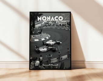 F1モナコポスター、ヴィンテージF1ウォールアート、セナとマンセル
