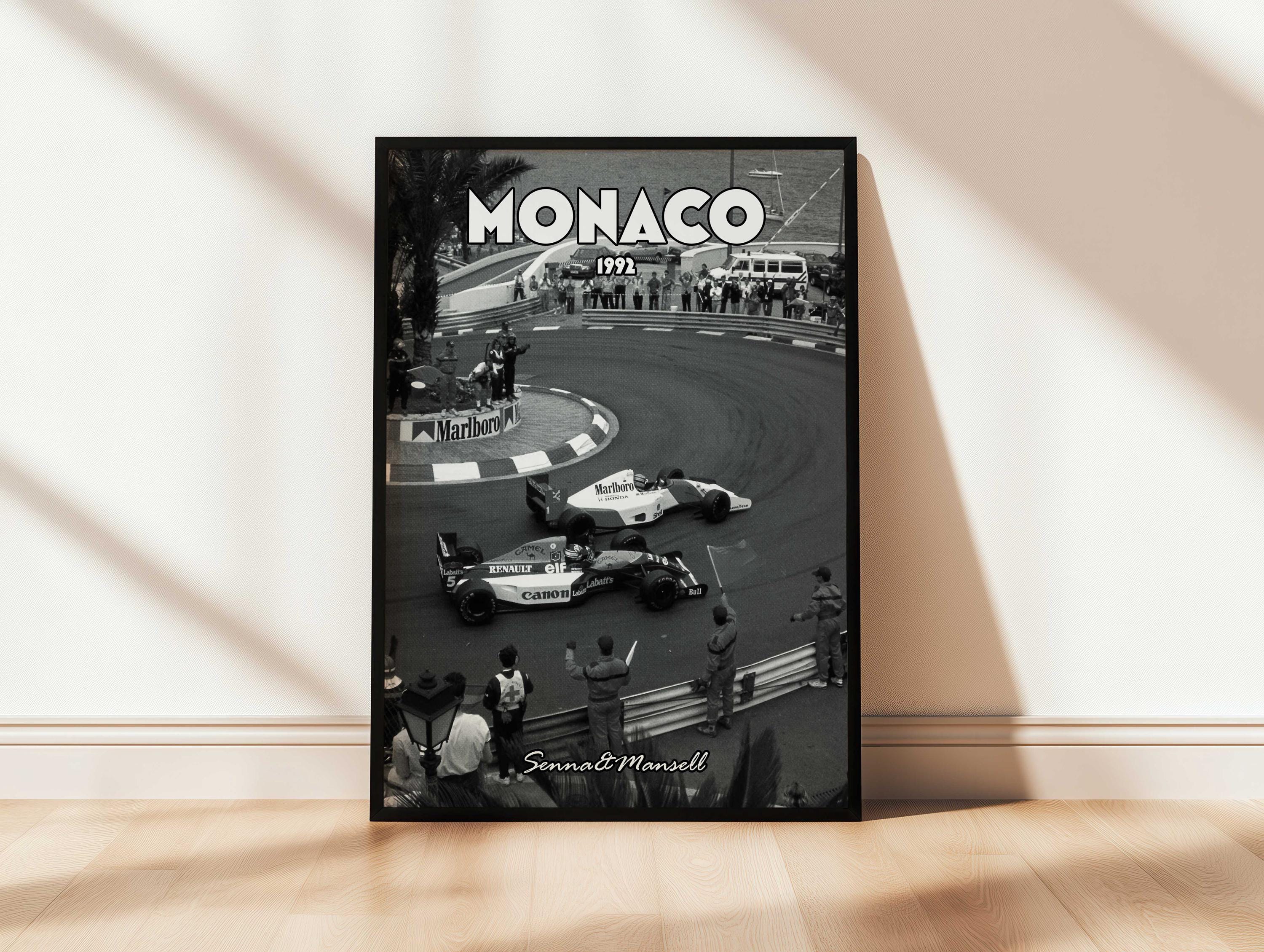 F1モナコポスター、ヴィンテージF1ウォールアート、セナとマンセル