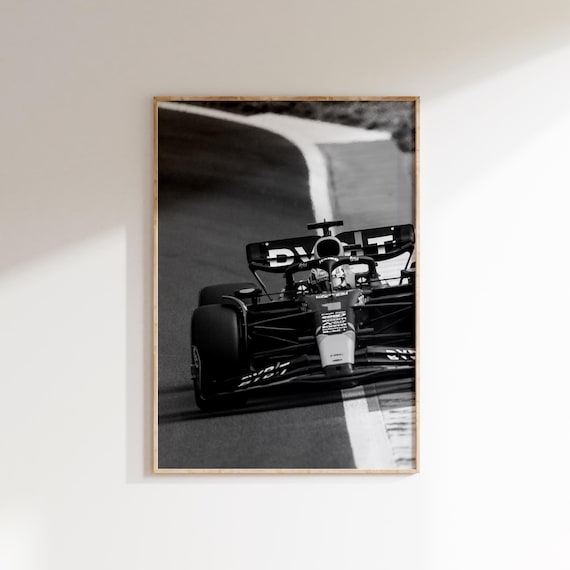 Verstappen F1 Racing Poster: Black and White Formula Car Print (Digital Download)