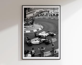 F1モナコポスター、ヴィンテージF1ウォールアート、セナとマンセル