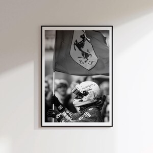 Sebastian Vettel F1 Poster: Black and White Formula Racing Print,F1 Wall Art (DigitalDownload)