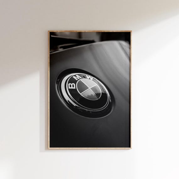 Close Up Vintage Bmw Poster, Black White Classic Car Print, Automotive Logo Art(DigitalDownload)