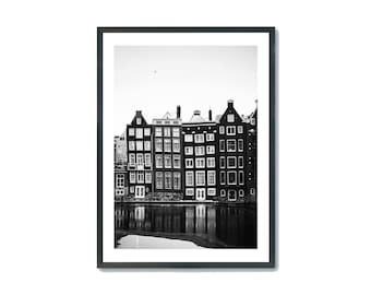 Amsterdamer Häuser Druck: Schwarzweiße Holland Architektur (Digitaler Download)