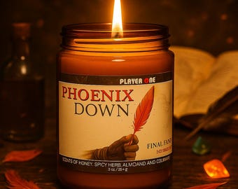 Phoenix Down Soy Candle: Final Fantasy Gamer Gift, Honey Almond Scent