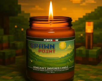 Minecraft Inspired Gamer Candle – Pixel Art Decor – Unique Gaming Gift – Man Cave Geek Nerd Decor