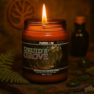 Druid’s Grove - Baldur’s Gate 3 Inspired 8oz Hand Poured Soy Wax Video Game Candle and Gift for Gamers