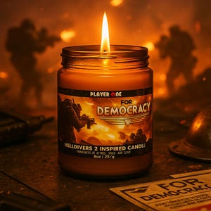 For Democracy! - Helldivers II Freedom - Peace - Democracy! - Inspired 8oz Hand Poured Soy Wax Video Game Candle