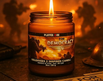 For Democracy! - Helldivers II Freedom - Peace - Democracy! - Inspired 8oz Hand Poured Soy Wax Video Game Candle