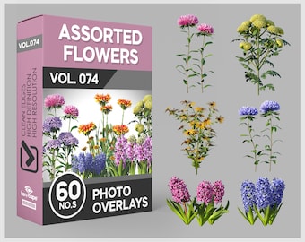 60 Assorted Flowers Photo Overlays for Photoshop, Flowers, Garden Flowers, Plants, Cutouts, Lanscape, PNG Overlays, Digital Downloads