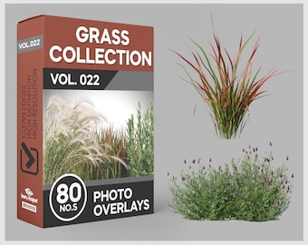 May include: A box of 80 photo overlays featuring different types of grass. The box is labeled "Grass Collection Vol. 022" and features a close-up image of various grasses.