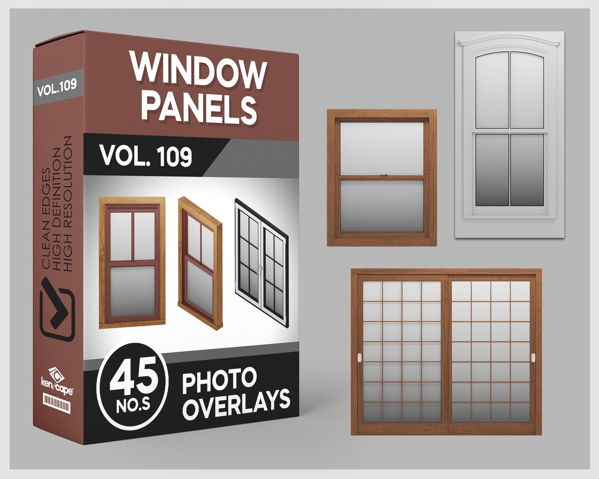 45 paneles de ventana superpuestos para Photoshop, recortes, diseño contemporáneo, marcos de ventana, superposiciones PNG, descarga digital