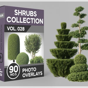 90 Shrubs Photo Overlays for Photoshop, Boxwood, Bush, Undergrowth, Landscape, Plants, Cutouts, PNG Overlays, Digital Downloads