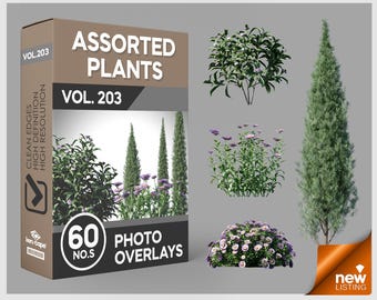 60 Assorted Plants Photo Overlays: PNG Cutouts for Photoshop (Digital Downloads)