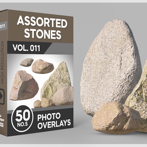 50 Assorted Stones Photo Overlays for Photoshop, Stones, Rock, Cutouts, Scrapbooking, PNG Overlays, Digital Downloads