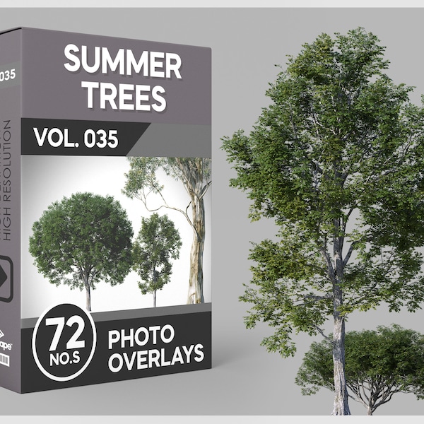 72 Summer Trees Photo Overlays for Photoshop, Trees, Plants, Cutouts, Scrapbooking, PNG Overlays, Digital Downloads