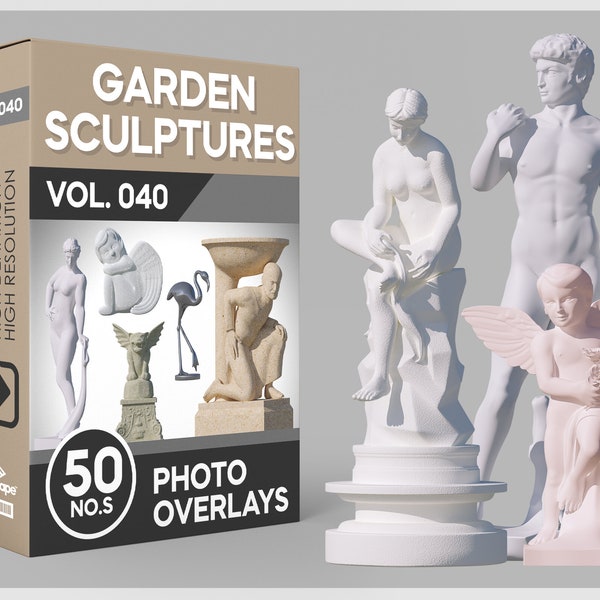 50 Garden Sculptures Photo Overlays for Photoshop, Statue, Sculpture, Cutouts, Scrapbooking, PNG Overlays, Digital Downloads