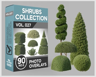 90 Shrubs Photo Overlays for Photoshop, Boxwood, Bush, Undergrowth, Landscape, Plants, Cutouts, PNG Overlays, Digital Downloads