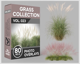 80 Grass Photo Overlays for Photoshop, Grass, Landscape, Plants, Cutouts, Scrapbooking, PNG Overlays, Digital Downloads