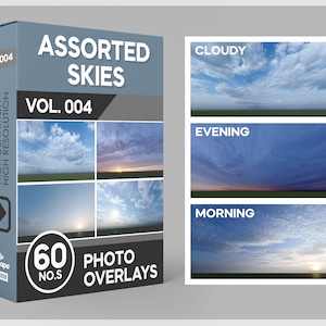 60 Assorted Skies Photo Overlays for Photoshop, Skies, Sky, Clouds, Background, Scrapbooking, PNG Overlays, Digital Downloads