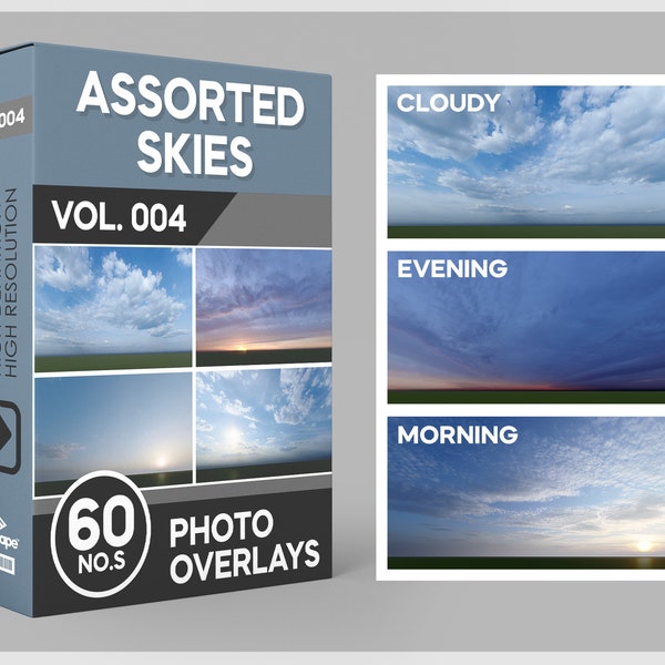 60 Assorted Skies Photo Overlays for Photoshop, Skies, Sky, Clouds, Background, Scrapbooking, PNG Overlays, Digital Downloads