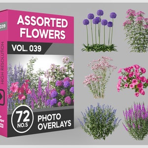 72 Assorted Flowers Photo Overlays for Photoshop, Flowers, Garden Flowers, Plants, Cutouts, Scrapbooking, PNG Overlays, Digital Downloads