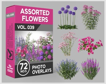 72 Assorted Flowers Photo Overlays for Photoshop, Flowers, Garden Flowers, Plants, Cutouts, Scrapbooking, PNG Overlays, Digital Downloads