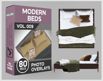80 superposiciones fotográficas de camas modernas para Photoshop, camas, interiores, recortes, scrapbooking, superposiciones PNG y descargas digitales.