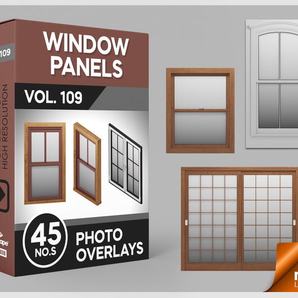 45 Fensterplatten-Overlay für Photoshop, Ausschnitte, Zeitgenössisch, Fensterrahmen, PNG-Overlays, digitaler Download