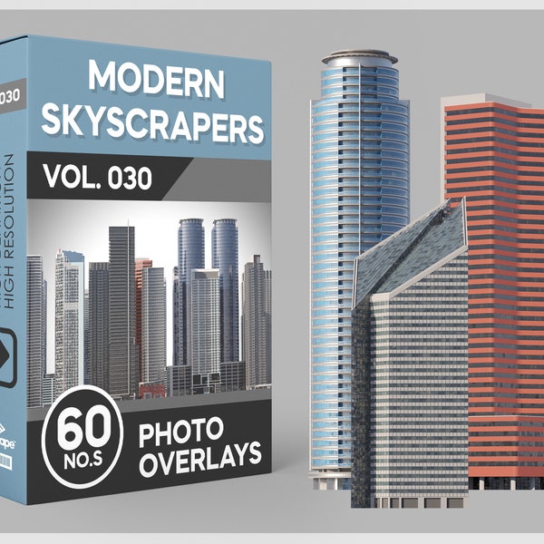 60 Modern Skyscrapers Photo Overlays for Photoshop, Building, Tower, Skyline, Cutouts, Background, PNG Overlays, Digital Downloads