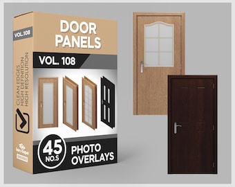 45 paneles de puerta superpuestos para Photoshop, recortes, contemporáneos, puertas de madera, superposiciones PNG, descarga digital