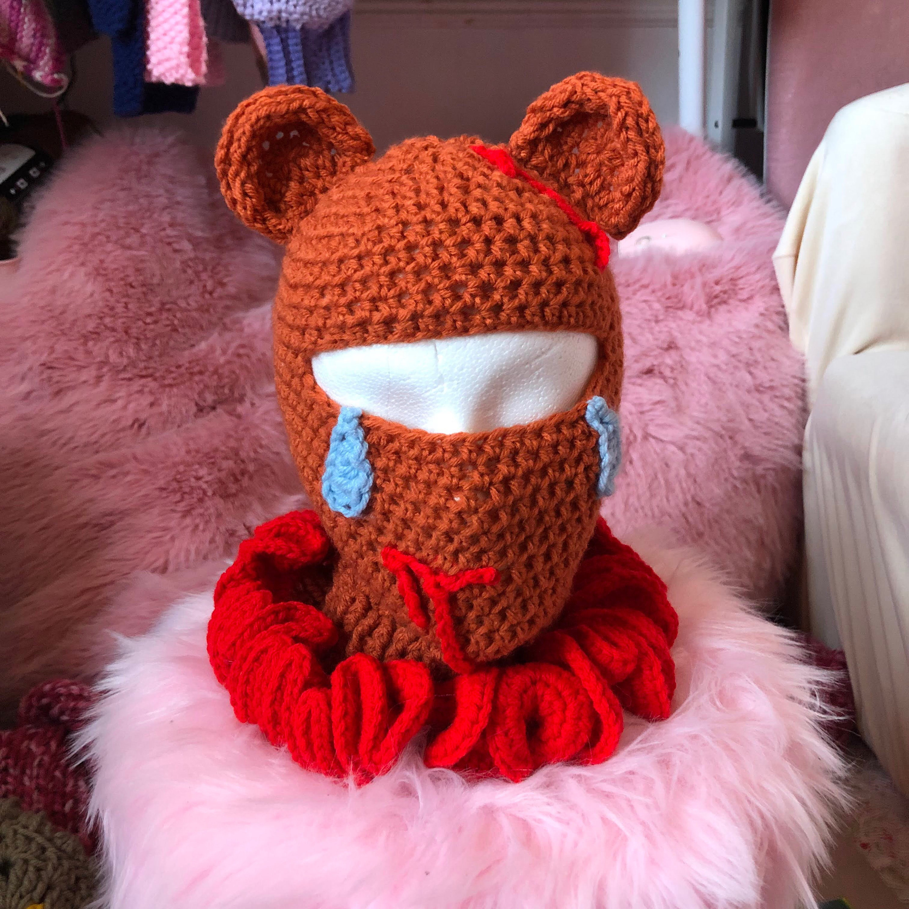 Plush Big Cat Ears Embroidery Cap Balaclava With Ears Full Face Cover Ski  Mask Hats Red Clown Nose Beanies Bonnet Hat Winter Cap