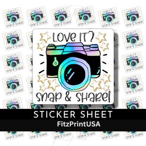 Order Review sticker sheets, love it snap and share stickers, camera stickers, small business marking stickers, leave a review sticker