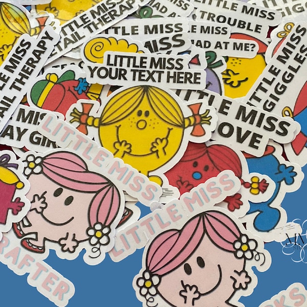 custom little miss stickers, little miss, mr.men sticker bumper sticker, meme sticker, decal stickers, water bottle stickers, laptop sticker