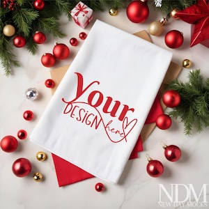 Handdoekmockup Kerstmockup Witte handdoek landelijke keuken Mockup Sublimatiemockup Mockup mockup Kerstsublimatie