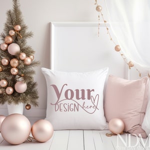 Christmas white cushion mockup. Throw pillow mockup Christmas Mock up Pillow mock up. Cushion Mock up Digital mockup  Mock up