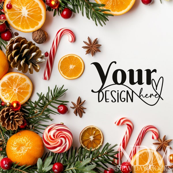 Christmas Flatlay Background Christmas Product Background Mockup Holiday Flat Lay Mock Up JPG Digital Download Print on Demand Flatlay Photo