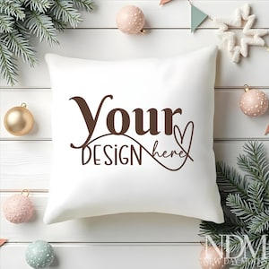 Christmas white cushion mockup. Throw pillow mockup Christmas Mock up Pillow mock up. Cushion Mock up Digital mockup Pillow mockup